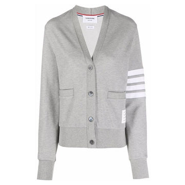 THOM BROWNE Geometrischer Ärmelausschnitt V-Ausschnitt Baumwollcardigan Lichtgrau 151784325