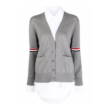 THOM BROWNE アームバンド オックスフォード Vネック カーディガン ライトグレー FKC456A Y3007 055 151784274