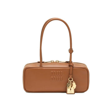 Miu Miu Embroidered Logo Leather Small Bowling Bag Cognac 5BB173 2CRW F0046 150726918