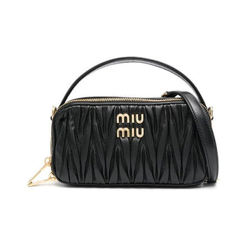 Miu Miu Matelassé Handle Crossbody Bag with Gold Logo Black 5BH229 N88 F0002 150622519