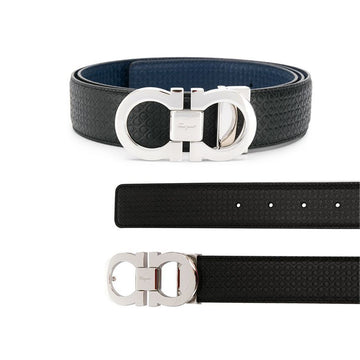 SALVATORE FERRAGAMO 26SS シルバートリプル ガンチーニ リバーシブル ベルト ブラックネイビー 0714462 150552624