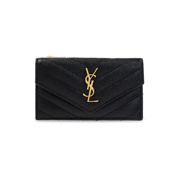 SAINT LAURENT Monogram-Flap-Kartenetui mit goldener Hardware Schwarz 612808 BOW01 1000 150552824