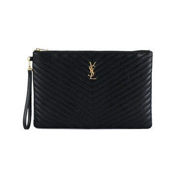 SAINT LAURENT 26SS ゴールドモノグラムマトラッセ ラージクラッチバッグ ブラック 440222 CWU01 1000 150552816