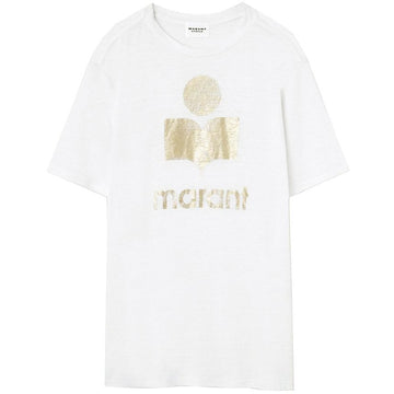 ISABEL MARANT 25SS ZEWEL Logo Leinen T-Shirt Weiß-Lichtgold TS0001FB A1N10E WHLG 150468446