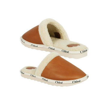 CHLOE ウッディ ロゴ トリミング ファー ブローファー キャメルブラウン CHC21A487S8 210 150479029