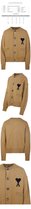 AMI Heart Logo Wool Cardigan Camel UKC368 018 288 150392862 [P]