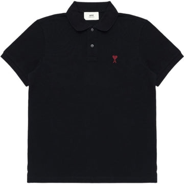 AMI Heart Logo Black Polo Pique T-Shirt 151014885