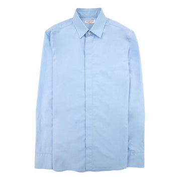 Valentino Drop Shoulder Curved Hem Classic Cotton Shirt Blue 151515892