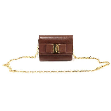 SALVATORE FERRAGAMO Braune Lizard-Texturierte Leder Mini-Umhängetasche mit Kette 21 3202 154661196