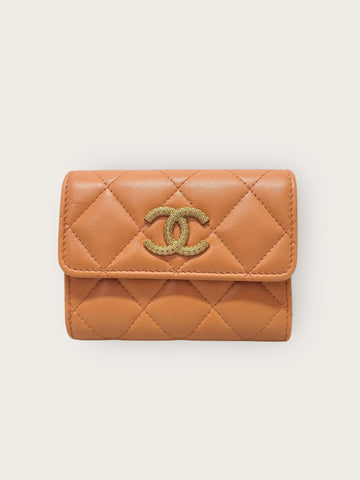 CHANEL Orange Goldmetal CC Logo Lambskin Flap Card Holder Wallet Chip 132957065