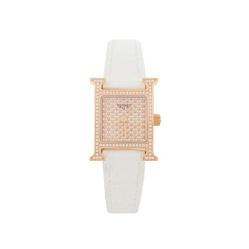 HERMES TPM Plume 18K Roségold voll diamantbesetzte weiße Alligator 120049598