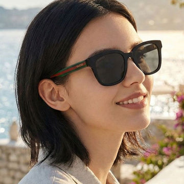 Gucci Sunglasses GG0847SK 001 Three Stripes Horn Rimmed Luxury Asian Fit Black Square Fashion 62831813