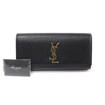 SAINT LAURENT クラシックカサンドラクレッチ ブラック グラン ド プードル テクスチャー ゴールドトーン 326079 154685015