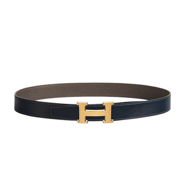 HERMES Hバックル ゴールド マット 32mm リバーシブル メンズ レザー ベルト 100 ブルー マリン エタン H064544CM2M 154693491