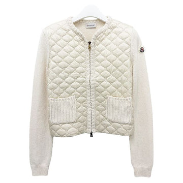 Moncler Geometric Quilted Padded Zip-Up Cardigan White 154740773