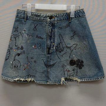 Balenciaga Graffiti Distressed Crystal Denim Skirt (28) 154743532