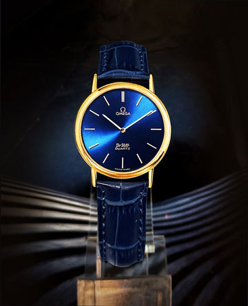 Omega Rare De Ville Quartz Blue Dial Unisex Leather Watch 154747554