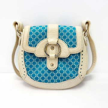 CELINE ポシェット マカダム ブルー キャンバス レザー クロスバッグ 4VCEB25254 122982224