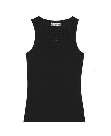 Ganni Black Soft Cotton Rib Tank Top T3898 099 151058208