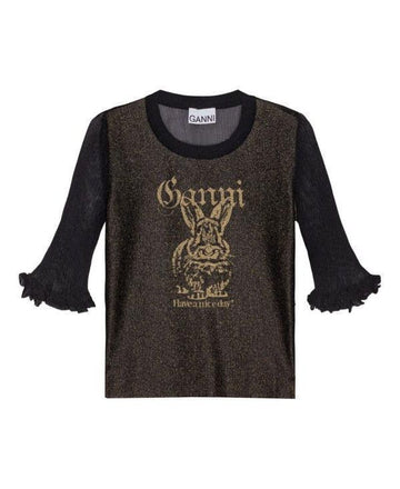 Ganni Black Sheer Jacquard Top 151058319