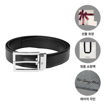 MONTBLANC Herren Gürtel 114435 quadratische glänzende Metallrahmen Logo 4810 Schwarz 149521613