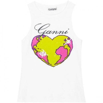 Ganni White Graphic Rib Heart Tank Top T3781 151 152203999