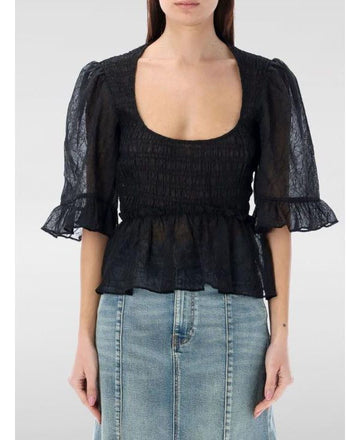 Ganni Black Crinkle Georgette Smock Blouse F8611 099 152204009