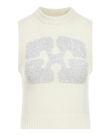 Ganni White Graphic Wool Mix Vest 152204040