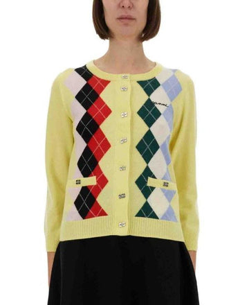 Ganni Yellow Check Cardigan 152204304