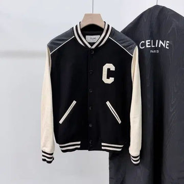 Celine C Logo Teddy Varsity Jacket Black 154774115