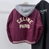 Celine Teddy Hood Back Logo Bomber Varsity Jacket Burgundy 154774352 [P]