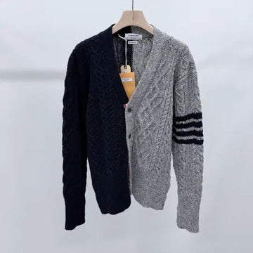 Thom Browne Diagonal Stripe Aran Cable Knit Cardigan 154774713