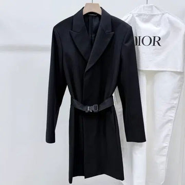 Dior Belted Wool Coat Jacket Black 52 154780138