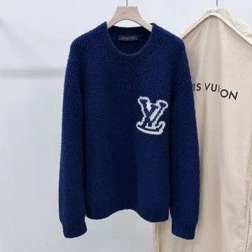 LOUIS VUITTON Intarsia Rundhals Strickpullover Blau 2XL 154780155