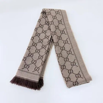 Gucci GG Logo Jacquard Knit Scarf Brown 154780321