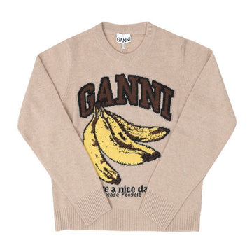 Ganni Knit Sweater 118 Banana Logo Wool Mix 151506753