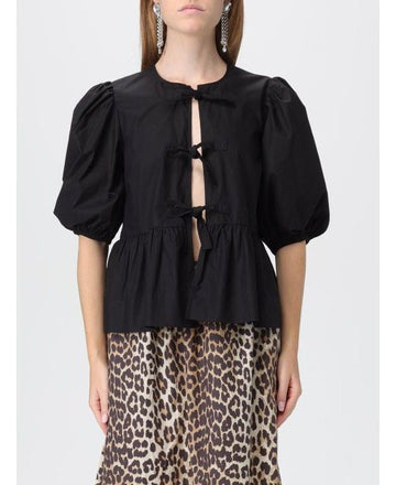 GANNI コットンポプリンペプラムタイブラウス F7364 099 151057009