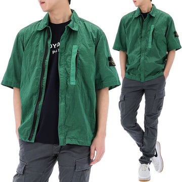 STONE ISLAND ナイロンメタルパッチ半袖ジップシャツ 154862213