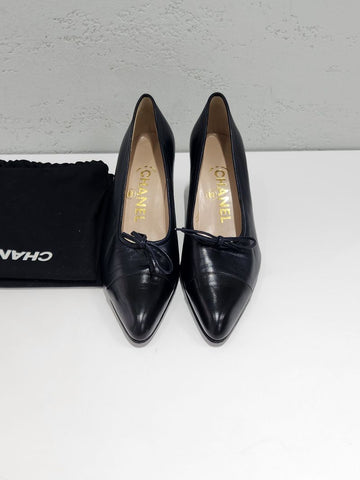 CHANEL レザー パンプス ネイビー レディース シューズ 36.5 154887777