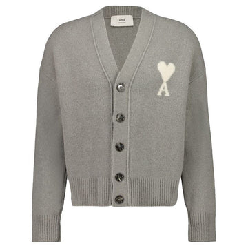 AMI Big Heart Logo Alpaca Cardigan Gray UKC365 KN0135 058 146284540