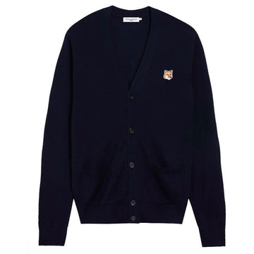 Maison Kitsune Fox Head Patch V-Neck Cardigan Navy 144961456