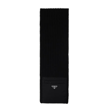 PRADA 三角ロゴ ナイロン ポケット ウール マフラー ブラック 2FS106 1WTO F0002 150062699