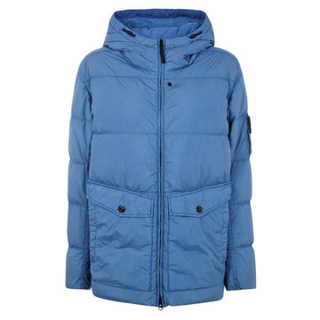 STONE ISLAND Stone 25FW Garment Dyed Crinkle Lapel Hoodie Padded Jacket Steel Blue 4100011 S0A23 V002B 144144217