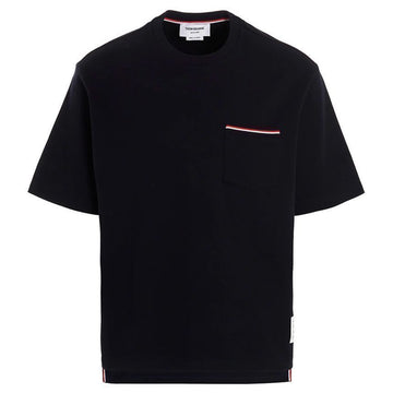 THOM BROWNE Drei Streifen Taschen T-Shirt Navy MJS183A 07323 415 123042502