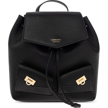 Salvatore Ferragamo 25FW Gold Logo Multi Pocket Mini Backpack Black 22-0941 0785886 150067976