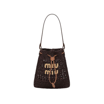 Miu Miu 25FW Logo Raffia Mini Woven Bucket Bag Cocoa Brown 5ND016 2DO1 F0966 150067868