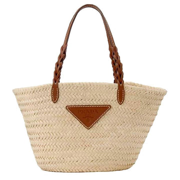 Prada 25SS Triangle Logo Wooden Palm Leather Tote Bag Natural Cognac stamp: 1BG314 2DIJ F0A5T 142950576
