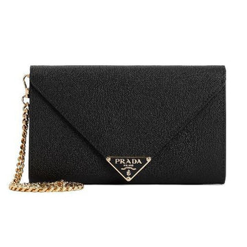 Prada Saffiano Triangle Logo Chain Shoulder Bag Black 1MF034 2CLQ F0002 142950573