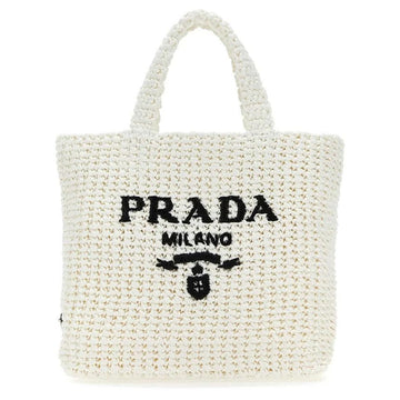 Prada 25SS Logo Small Crocheted Tote Bag White stamp: 1BG422 2A2T F0009 130306977