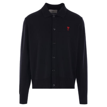 AMI Heart Logo Embroidered Polo Cardigan Black HKC211 KN0025 001 129750717